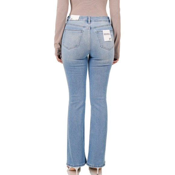 Light Wash Blue Distressed Flare Stretch Denim Jeans NWT - Picture 12 of 13